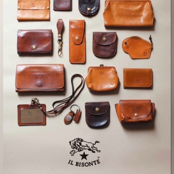 Metallic Gold IL Bisonte Clutch Kisslock Multifunctional Leather Phone wallet - Picture 2 of 12